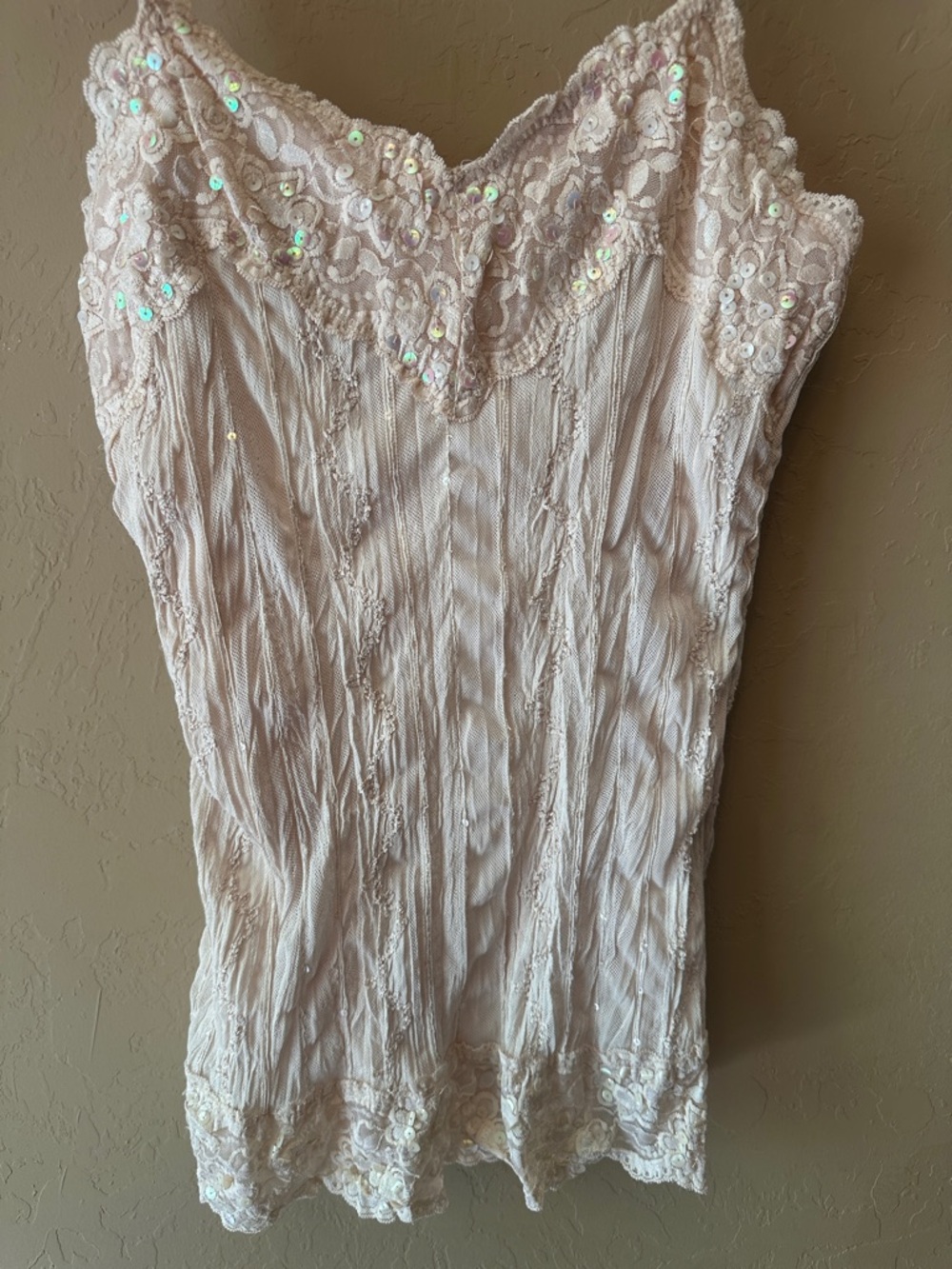 Women’s Lace-Trim Sequin Cami Top - Cream
